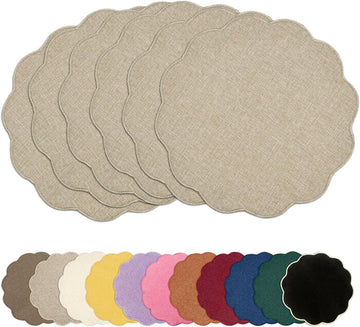 Round Faux Linen Placemats Heat Resistant Non-Slip Stain Proof Table Mats Dining Elegant Decor Place Mats - Set of 6