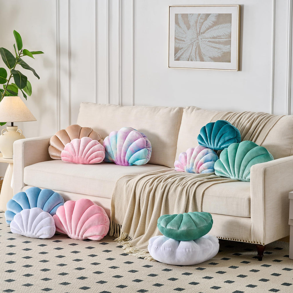Seashell Throw Pillows, Blue Shell Shaped Pillow, Velvet, 14 Inch