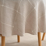 Lattice Embroidery Plaid Round Tablecloth, Heavy Duty Cotton Linen Fabric Wrinkle Resistant Round Ta