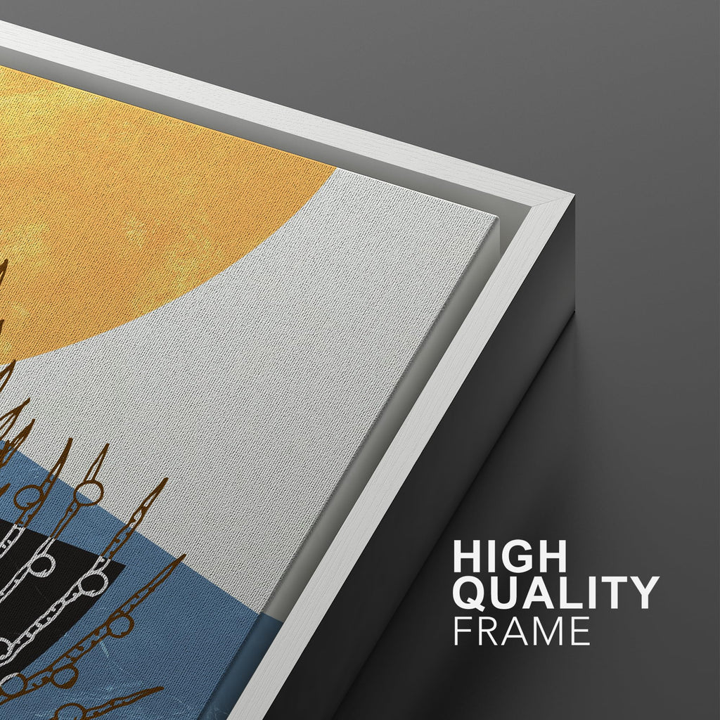 Framed Wall Art Print Set Geometric Mid-Century Color Block Plant Silhouettes Abstract Nature Illustrations Modern