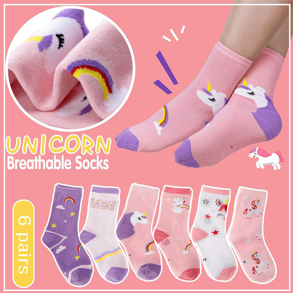 Unicorn Socks Gifts for Girls kids Cute Animal Fun Crew Fashion Funny Novelty Soft Cotton Socks 6 Pairs