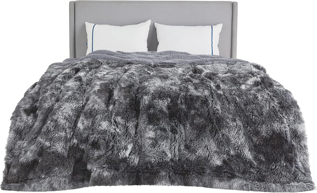 Faux Fur Fluffy Sherpa Fleece King Bed Blanket Grey 108"x90" | Fuzzy Plush, Thick Warm, Fall, Comfort Cozy Soft Home