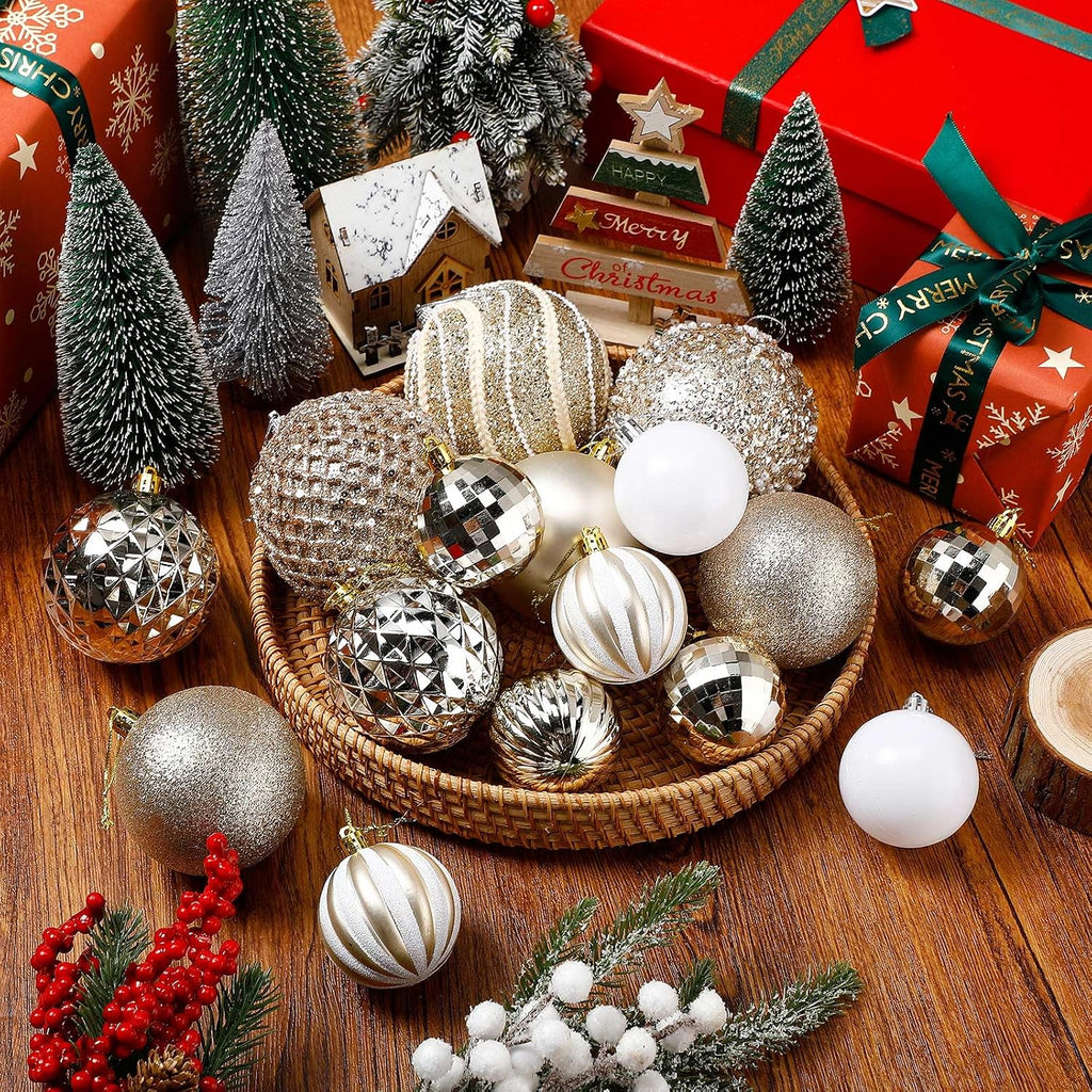 24 Pcs Large Champagne Gold Christmas Ball Ornaments, 4''-2.36''