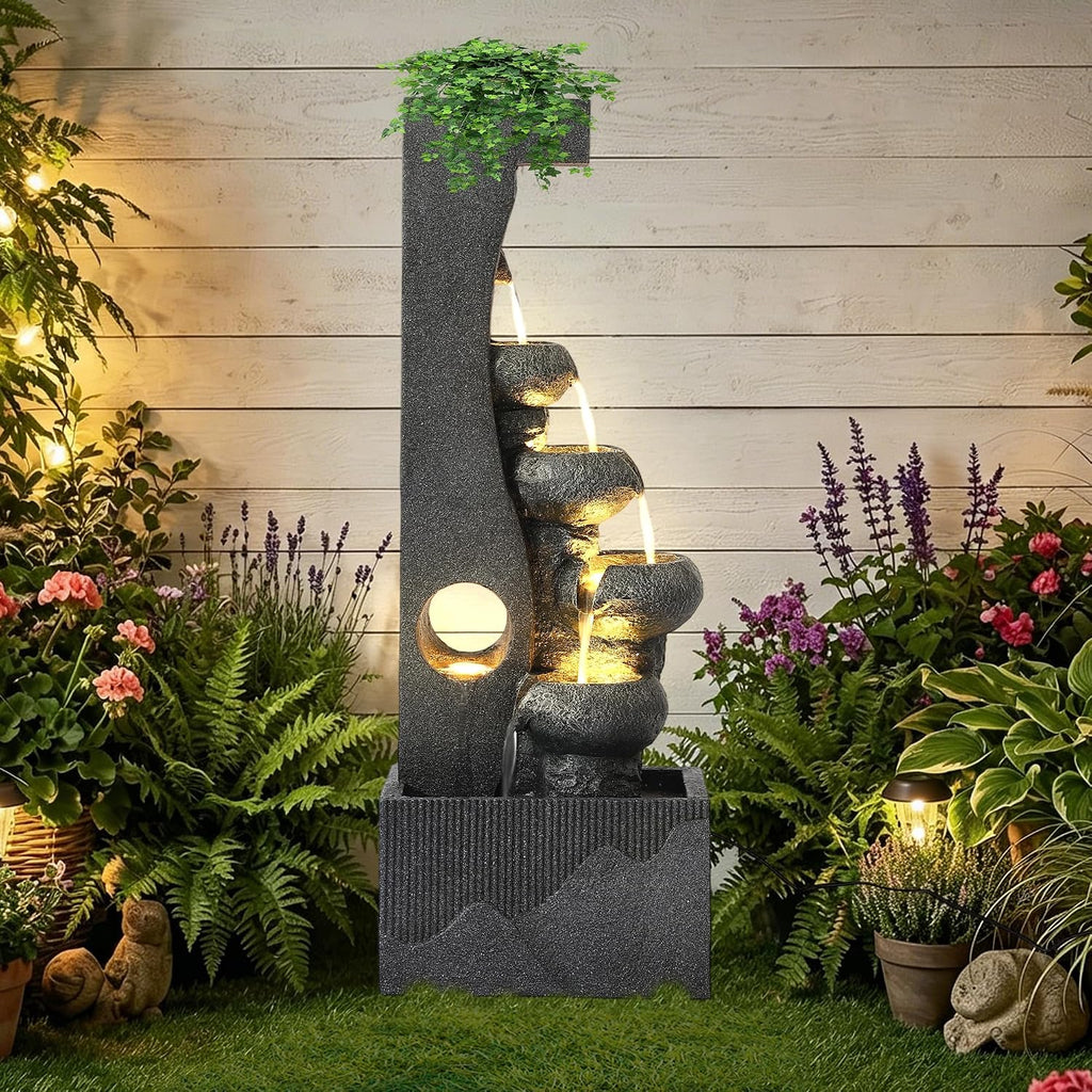40"H Water Fountains Outdoor, Cascading Rock Fountain and Waterfalls | Garden Large Indoor Floor Standing Water
