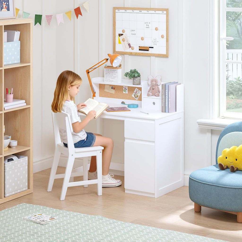 Wooden Kids Desk and Chair Set with Hutch and Storage for Ages 3-12