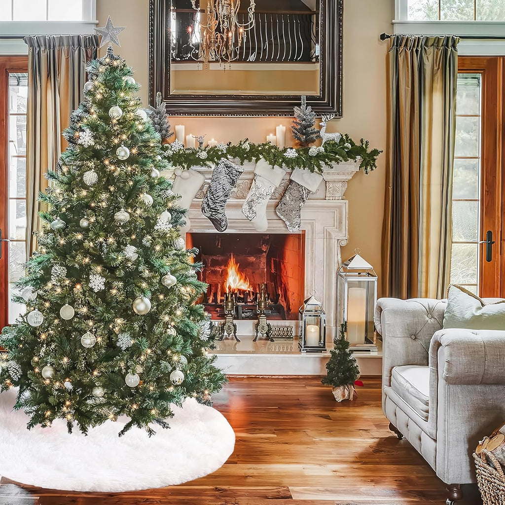 72 Inch White Christmas Tree Skirt,Faux Fur Large Tree Skirt for Christmas Tree Decorations Xmas Party Holiday