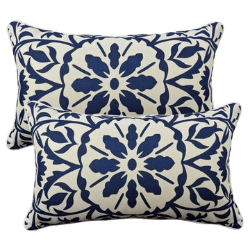 Outdoor Lumbar Pillow 12x20 Inch, Blue Boho Pillows