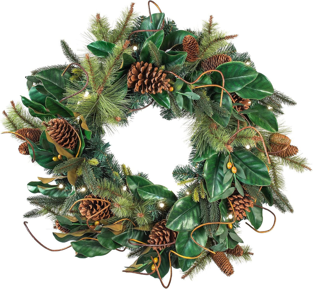 30 Inch Pre-Lit Artificial Christmas Wreath, Magnolia Leaf