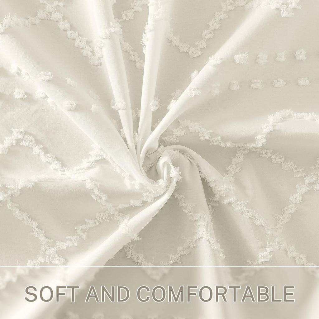 Cream Boho Woven Fabric, 72 x 72 Tufted Chevron Textured Striped Modern Farmhouse Minimalist Cloth Curtain