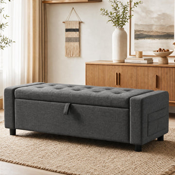 Upholstered Bench Rectangle Ottoman with Storage Modern Benches