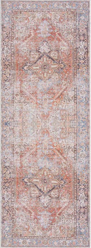 Georgia Eira Machine Washable Area Rug - Oriental Medallion Faded Style - Living Room Vintage Distressed Carpet