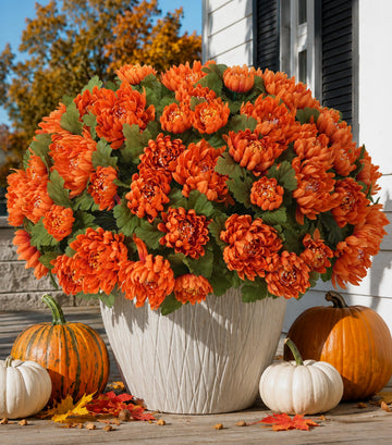 2 Bundles Artificial Fake Mums Flowers for Outdoor, 48 Heads Faux Purple Silk Chrysanthemum Bouquets with Long Stems