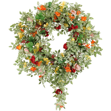 24IN Spring Summer Wreath Multicolor Wreath Spring Floral, Silk Polyester Anti-UV, Front Door, Rustic Farmhouse