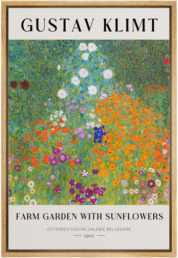 Framed Canvas Print Wall Art Farm Garden Sunflowers by Gustav Klimt Nature Wilderness Illustrations Fine Art