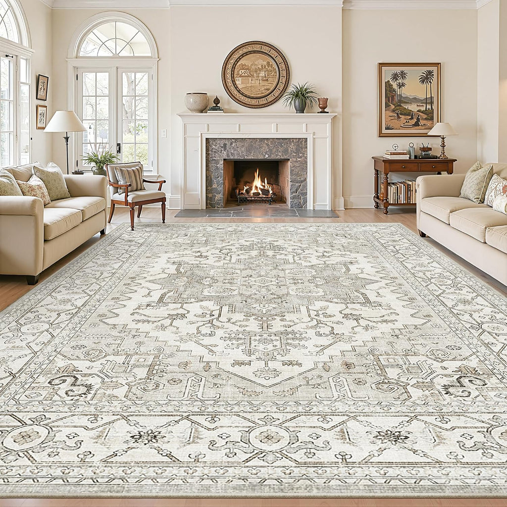Living Room 10x14 Area Rugs, Washable Area Rug Stain Resistant Carpet Vintage Soft Rugs for Bedroom 