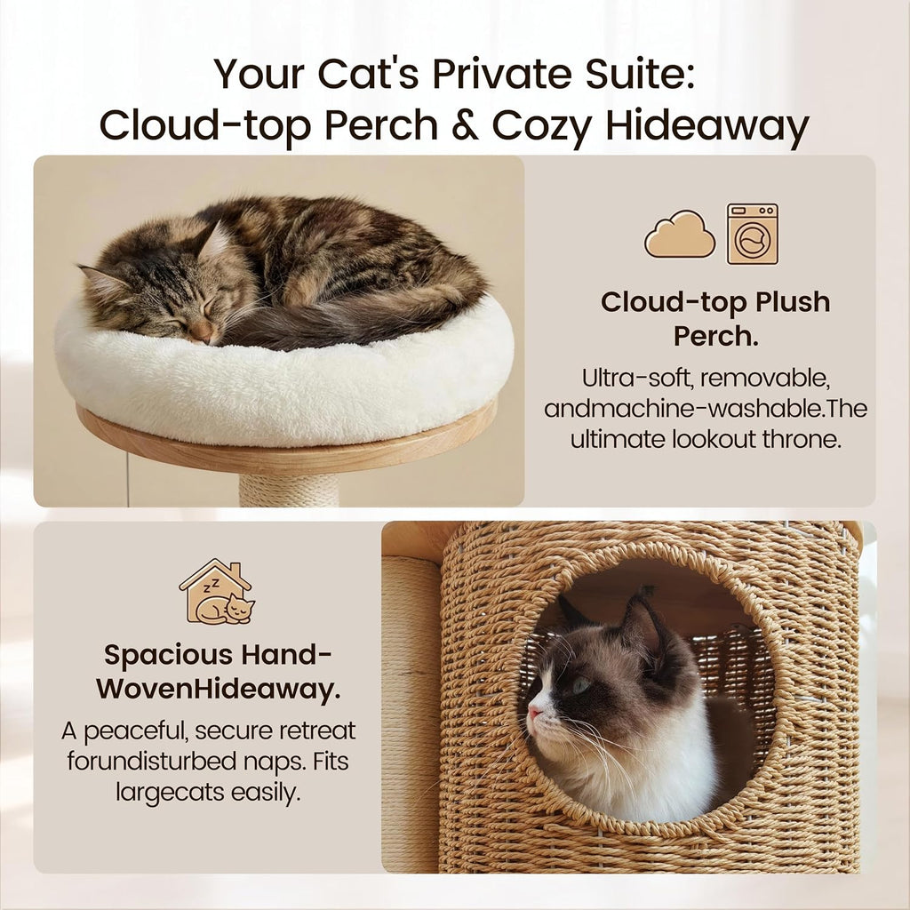 30-Inch Solid Wood Cat Tree Tower for Small to Medium Cats