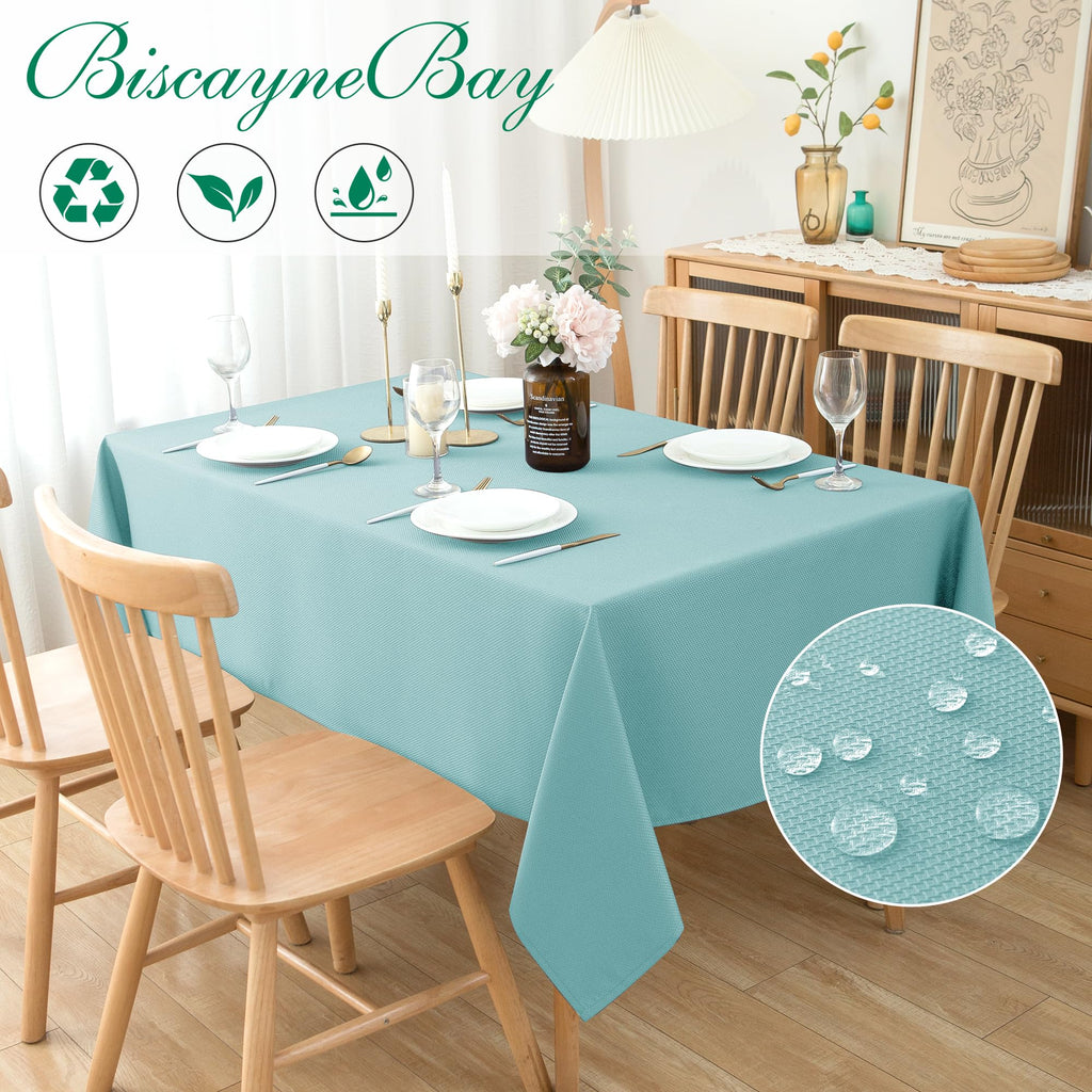 Textured Tablecloth Rectangle-Fabric Outdoor Table Cloths-Aqua Blue 70x120"