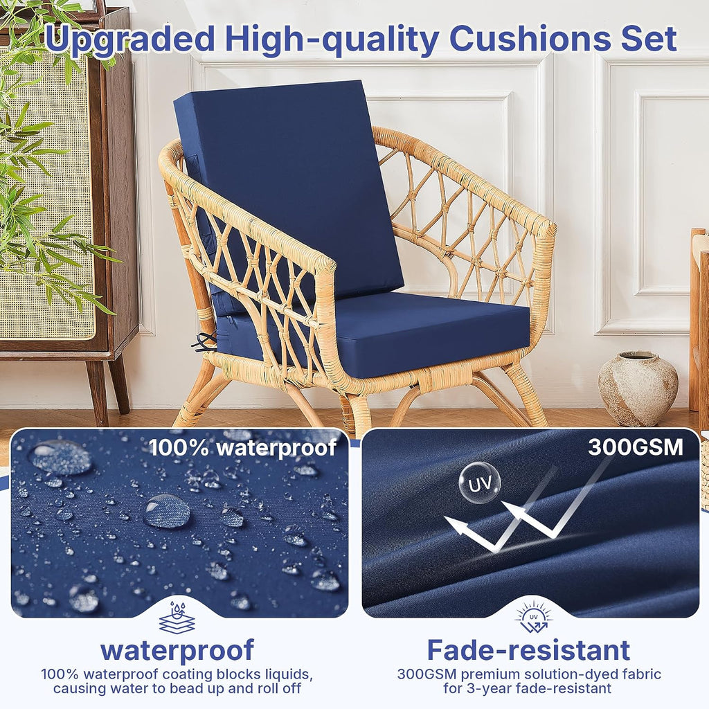 Outdoor Chair Cushions Set of 4 for Outdoor Patio Furniture, Waterproof Patio Seat Cushions with Handle & Ties, 3