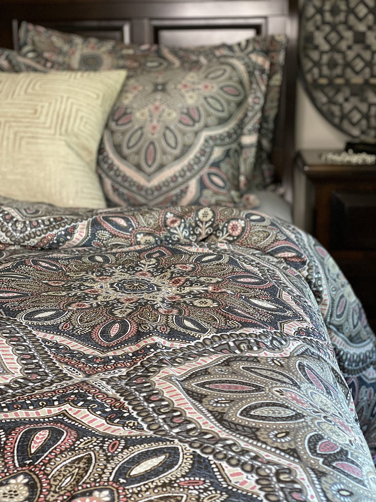Venetian Damask Bohemian Paisley Duvet Cover Set Boho Chic Watercolor Medallion Egyptian Cotton Sateen Luxury
