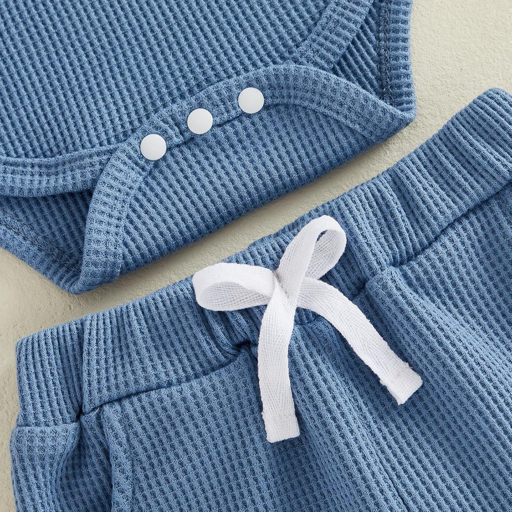 Newborn 0 3 6 9 Baby Boy Summer Clothes Tractor Romper Short Sets Waffle Knit 2 Piece Infant Outfits