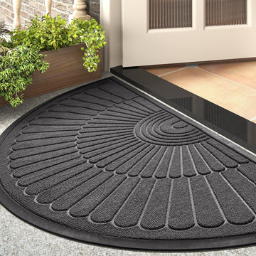 Door Mat Outdoor Indoor Entrance Doormat-Semicircular Durable Rubber Non Slip Front Door Mat for Outside Inside Entry