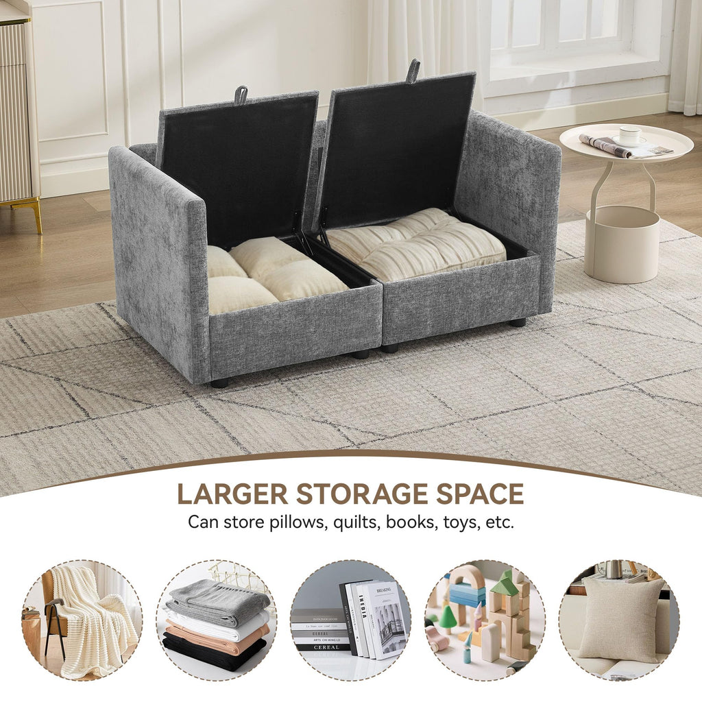 55" Cloud Modular Loveseat Sofa with Storage, Modern Upholstered Sofa Couch Small Love Seat, 2 Seater Chenille Comfy