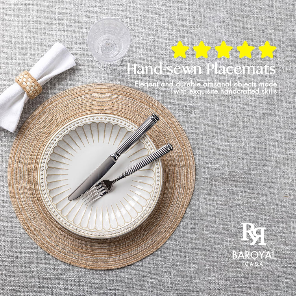 Round Placemats Woven Placemats Washable Braided Table Mats for Dining Table Heat Resistant Non-Slip Circle - Set of 6