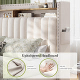 King Bed Frame with 2 Storage Drawers & Upholstered Headboard,No Box Spring Needed, Easy Assembly, Noise Free, Beige