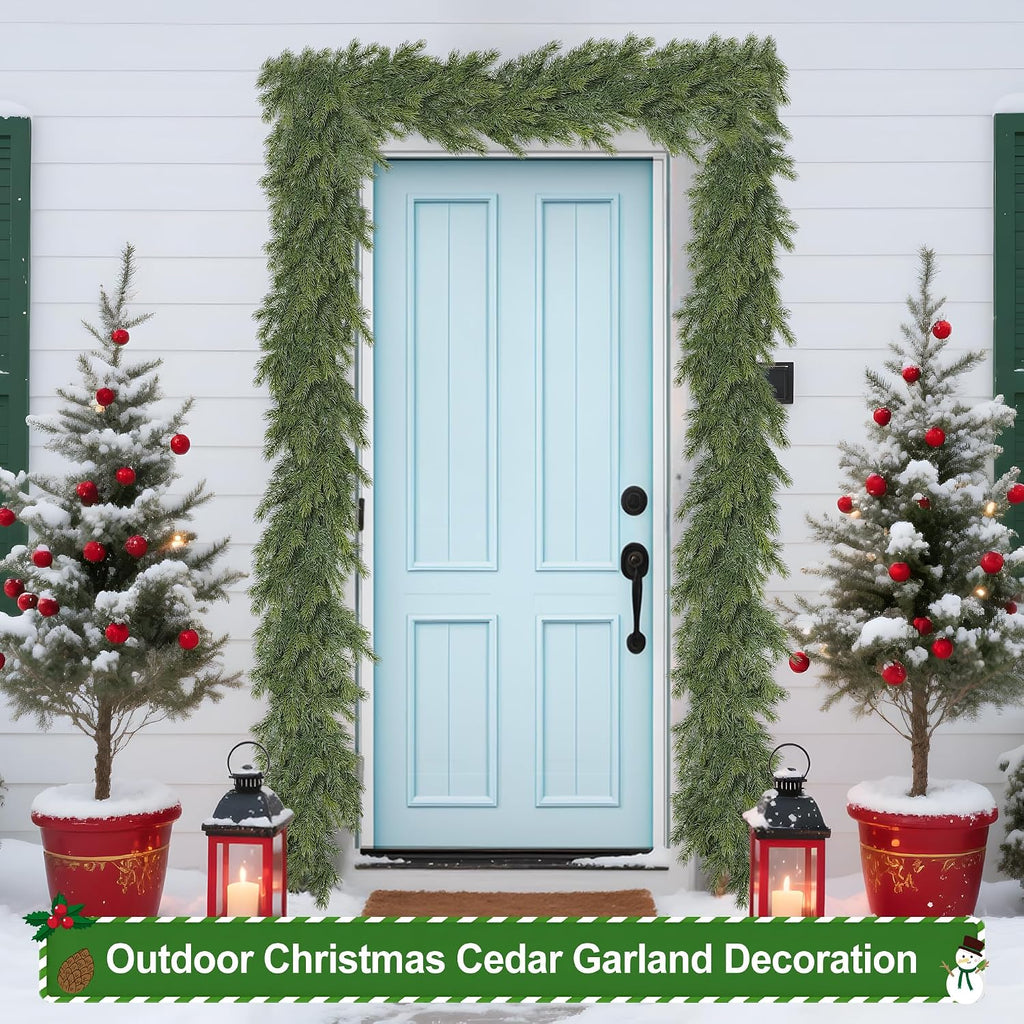 6 Ft Realistic Christmas Cedar Garland, Thick Faux Green Garland