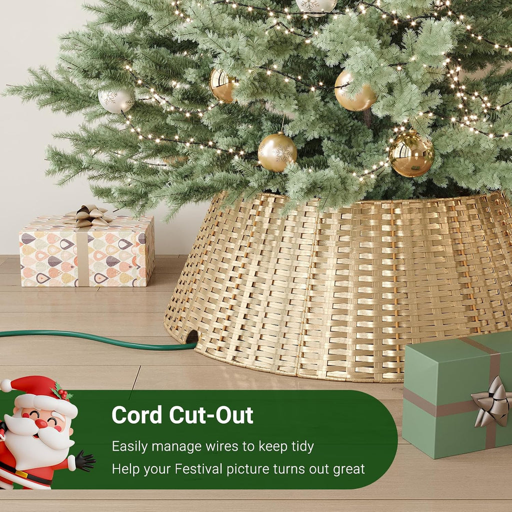 Gold Christmas Tree Collar, 33 Inch Woven Xmas Tree Skirt