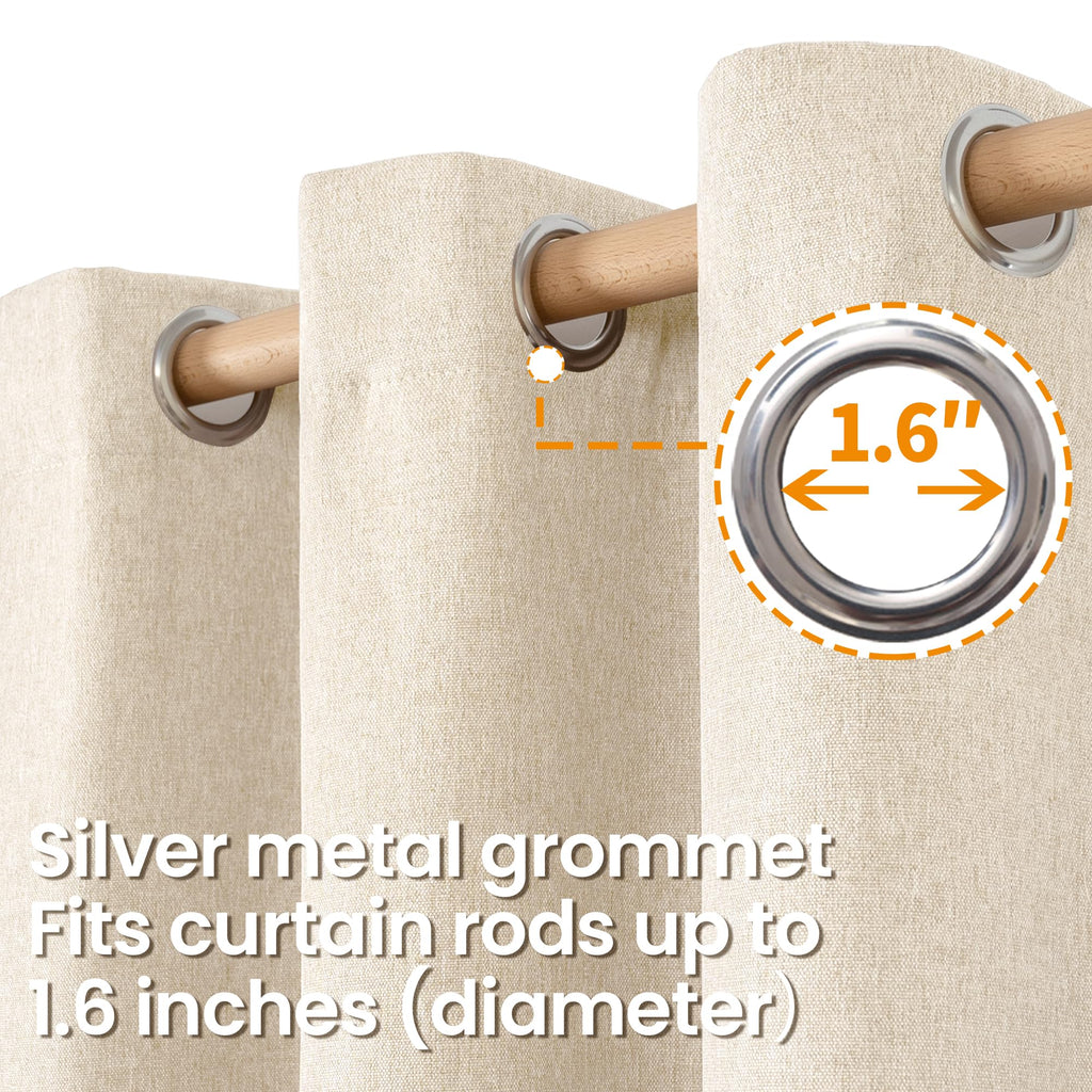 Oatmeal Linen Curtains 78 Inch Length 2 Panels Set, Country Rustic Window Drapes Textured Light Filtering Laundry