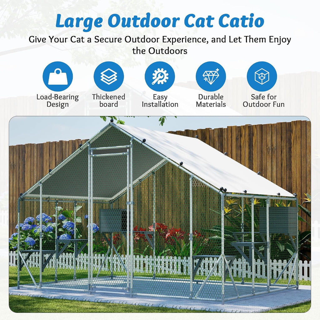 Walk-in Metal Catio 76.8''h Large Outdoor Cat Enclosure Waterproof Roof