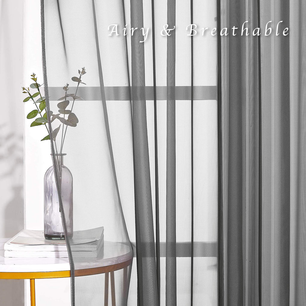 Sheer Curtains 120" Extra Long Voile Texture, Grommet Top Soft Voile Texture Window Draperies Lightweight & Airy