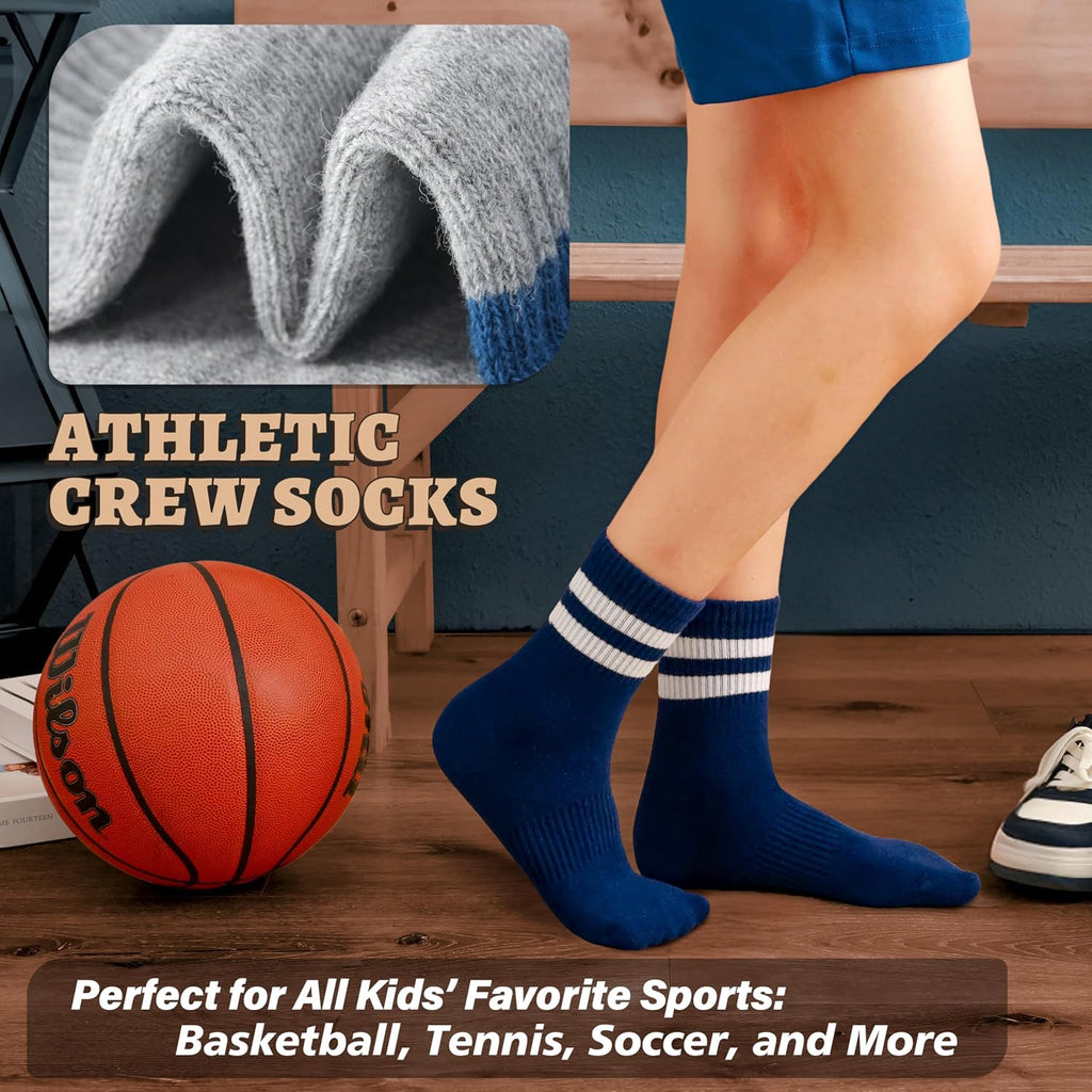 Kids School Athletic Sports Cotton Socks,Teen Girls Boys Crew Socks
