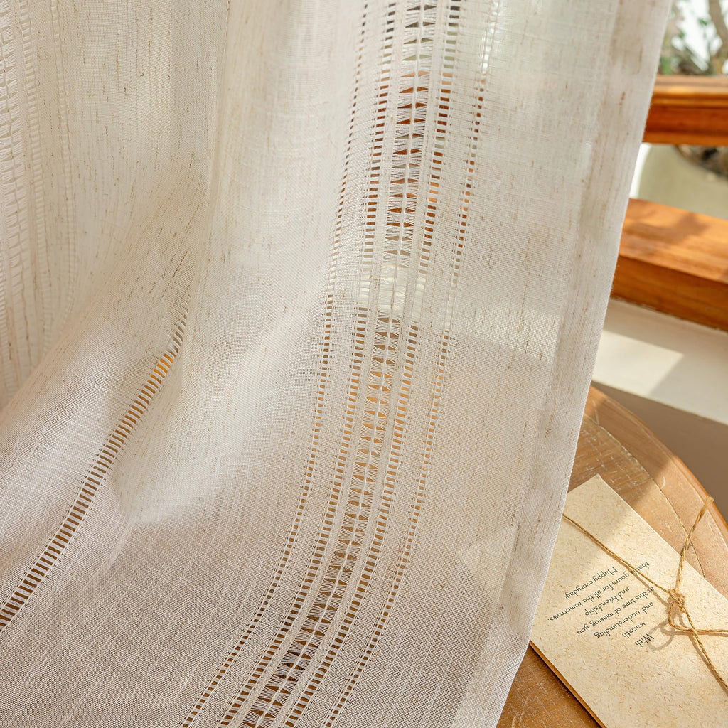 Boho Natural Curtains 120 Inches Farmhouse Semi Sheer Light Filtering Curtain Extra Long for Sliding Door Vintage