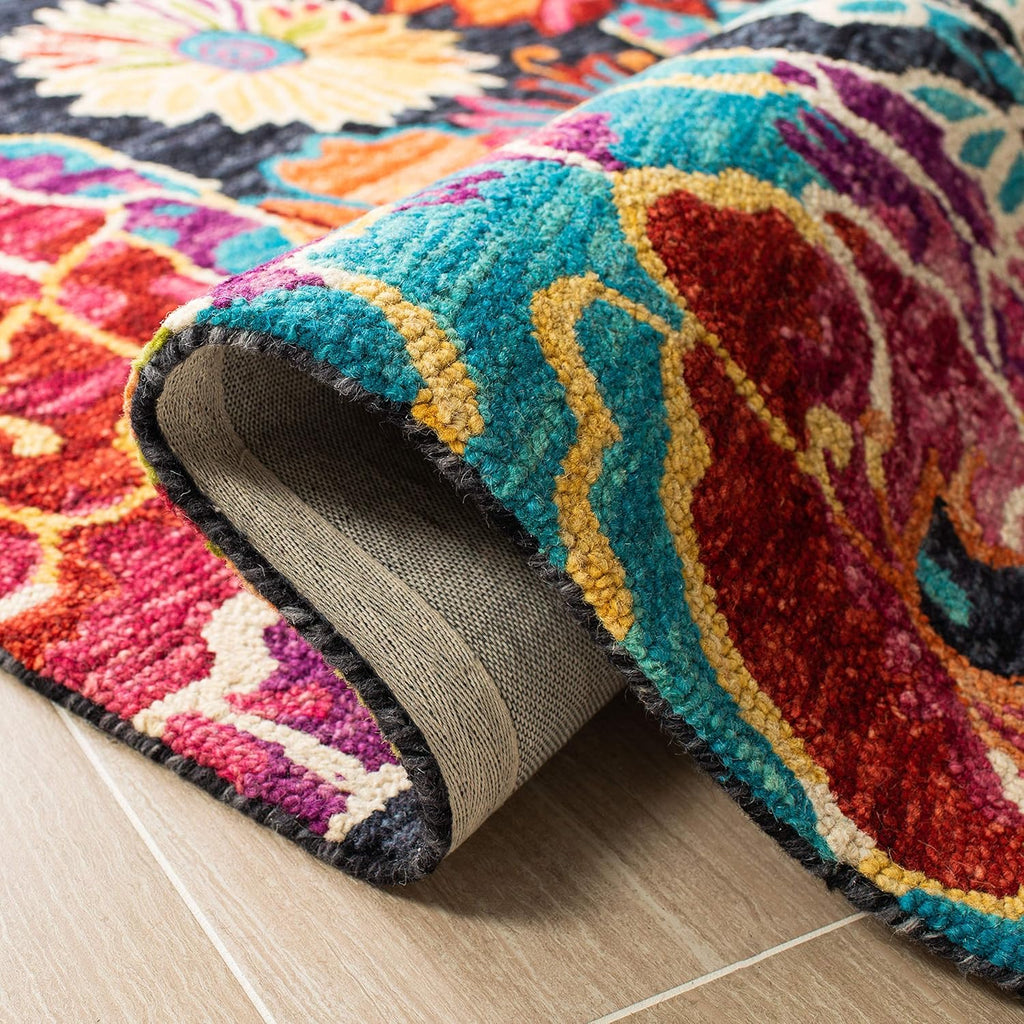 Aspen Area Rug - 10' x 14', Charcoal & Blue, Handmade Boho Floral Wool