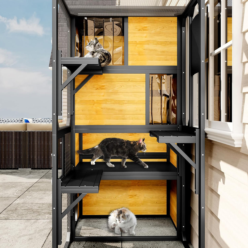 Large Cat Catio 4 Tiers Cat Enclosure for Outdoor, Brown