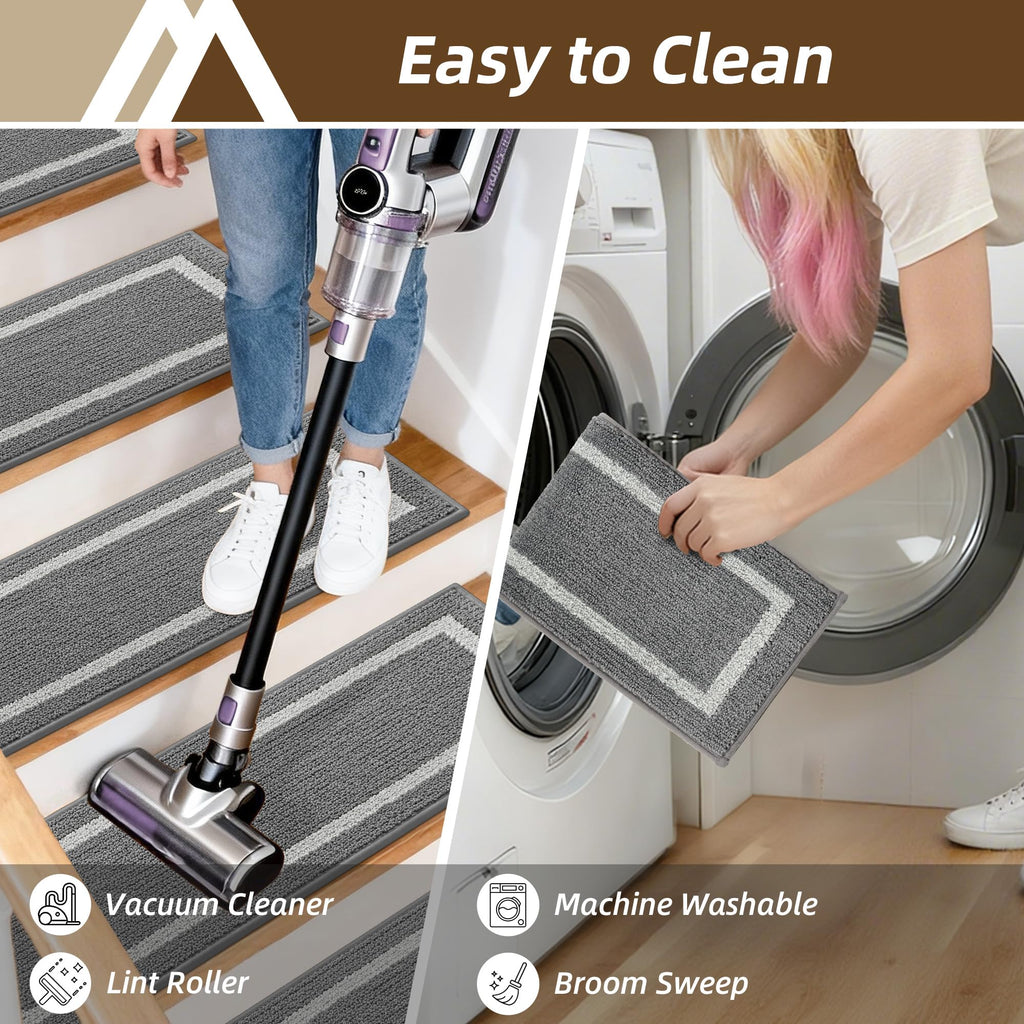 Soft Non-Slip Carpet Mat 28inX9in, 7pcs Grey