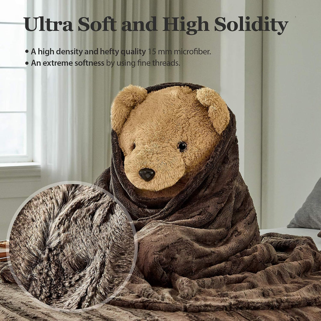 MHD l [Made in Korea] Premium Faux Fur Throw Blanket :Luxury Double-Sided 15mm Microfiber Blanket, 800 GSM :Dark