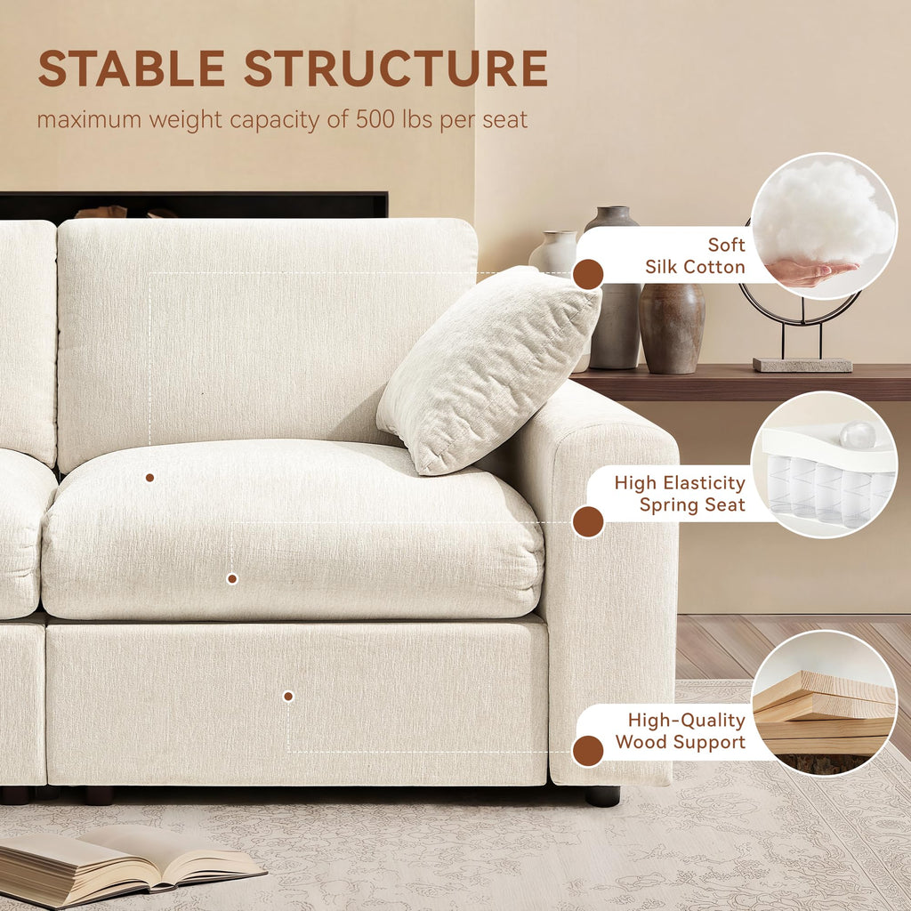 Cloud Sectional Couches, 110" Large Modular Sectional Sofa with Wide Deep Seat, L Shaped Couch with Throw Pillow and