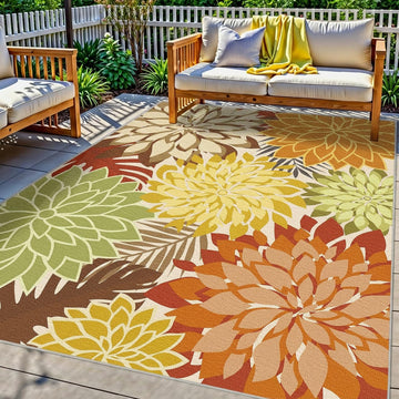 Outdoor Rug Waterproof, Washable Patio Rug for Deck, 9x12, Orange