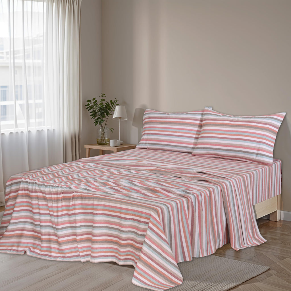 100% Cotton Flannel Sheets King Size, 4 PCs, Multi Chevron Stripe