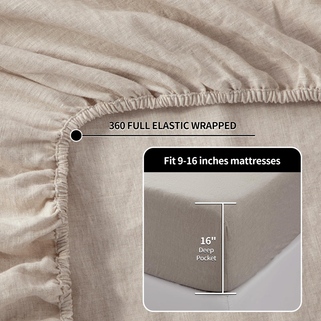 100% French Pure Linen Sheet Set 4Pcs, 16" Deep Pocket