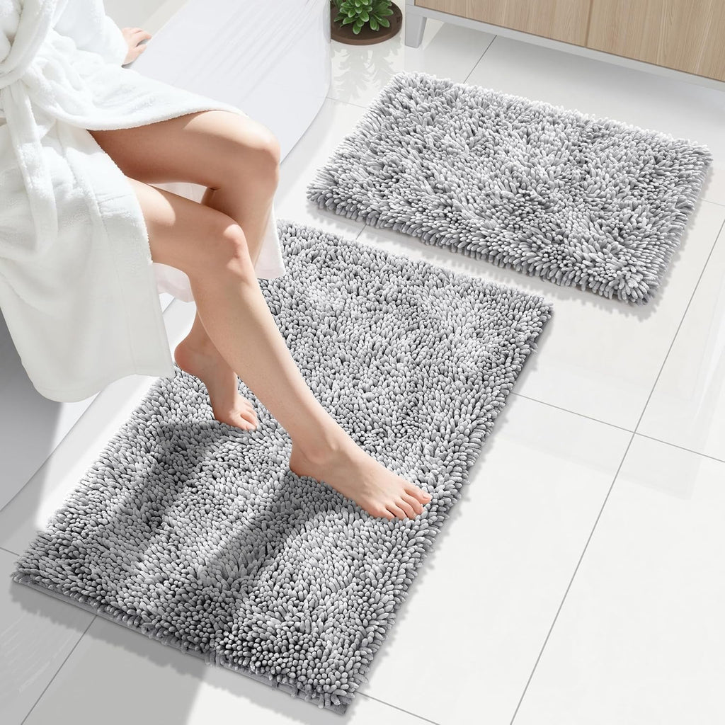 Bathroom Rug Set 2 Piece, Luxury Shaggy Bath Mat Set with Non Slip Backing, Ultra Soft & Absorbent Mats Floor