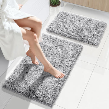 Bathroom Rug Set 2 Piece, Luxury Shaggy Bath Mat Set with Non Slip Backing, Ultra Soft & Absorbent Mats Floor