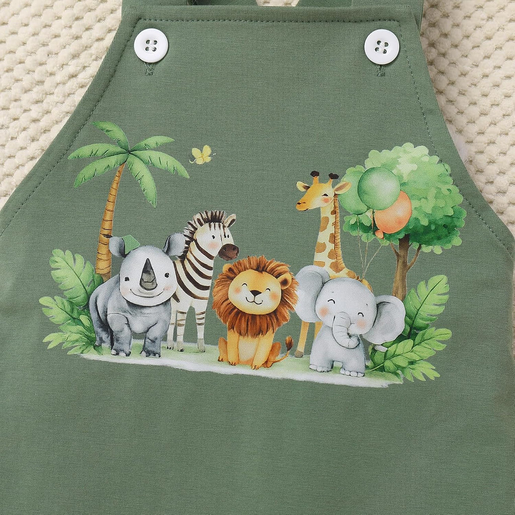 Baby Boy Jungle Safari Outfit, Baby Boys Tee + Shortall Set with Hat