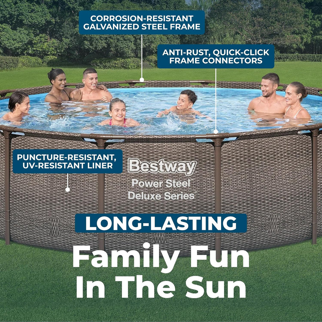 Power Steel 14' x 42" Above Ground Pool, Round Metal Frame Outdoor Swimming Pool Set with Filter Pump, Ladder, and