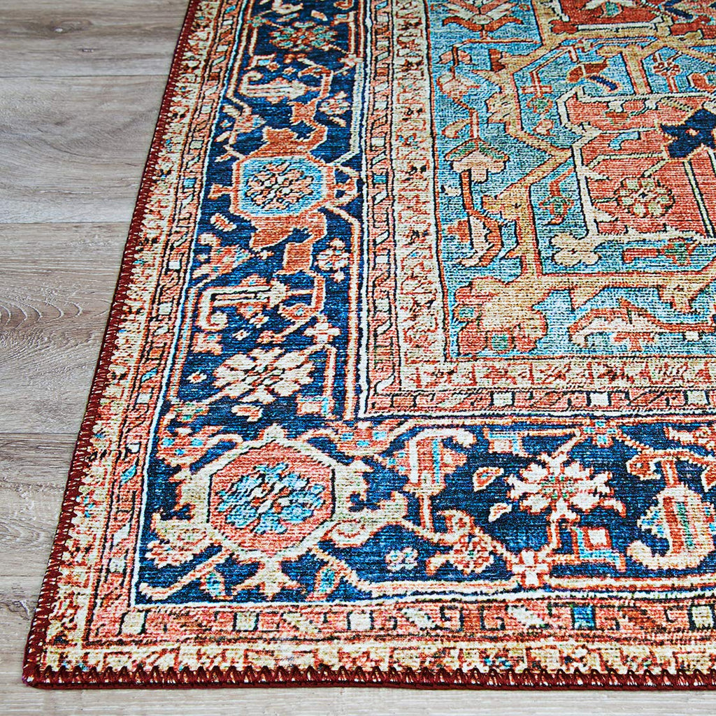 Heriz Non-Skid Polyester Rug - Ruby Digitally Printed Area Rug, Medallion Style, Durable Home Decor
