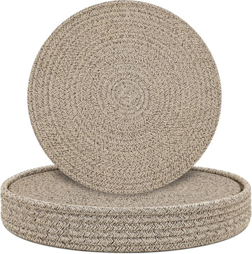 Round Placemats with Holder, Cotton Rope Woven Place Mats, Hot Pads, Heat Resistant Table Mats, 13 Inch - Set of 6