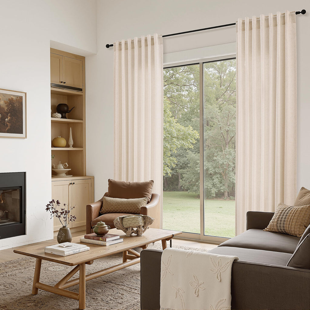Extra Wide Linen Curtains 60x90 Inch Long Cream Beige